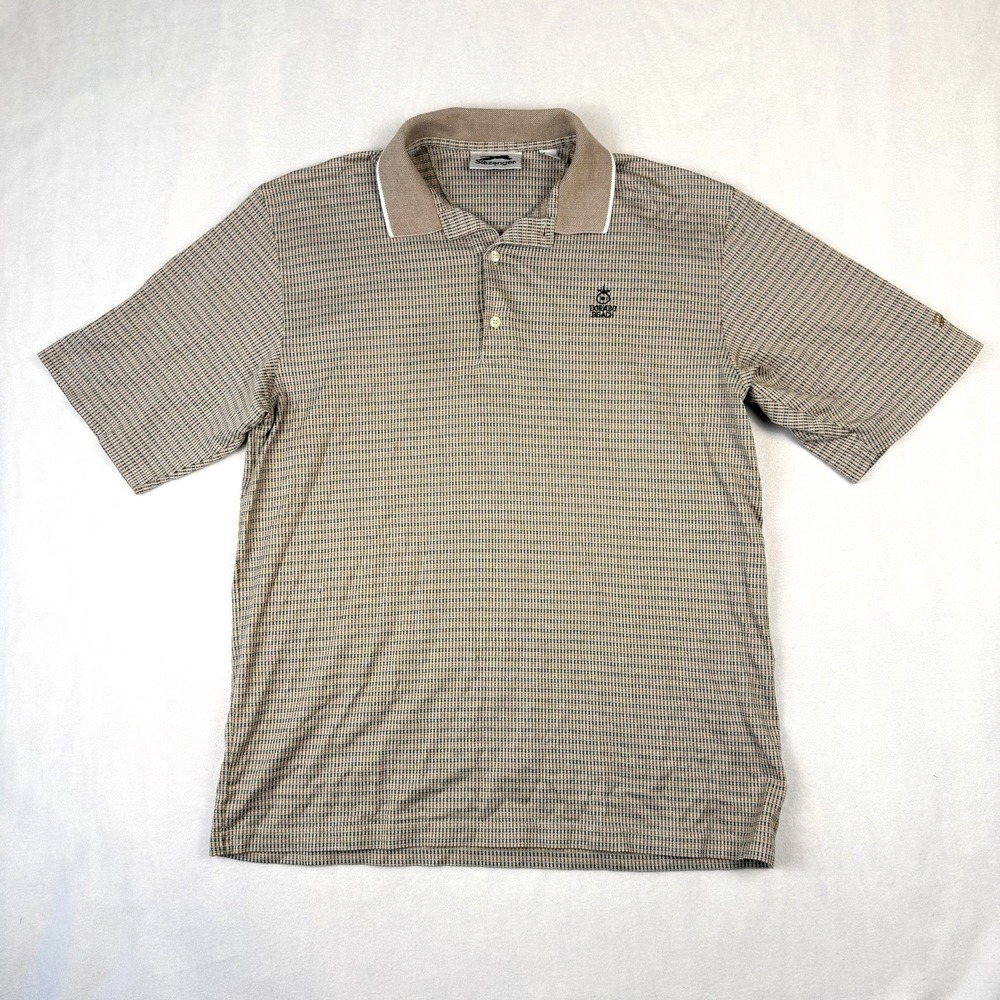 Vintage Slazenger Dorado Beach Golf Polo Mens L Cotton Tan Beige Short Sleeve